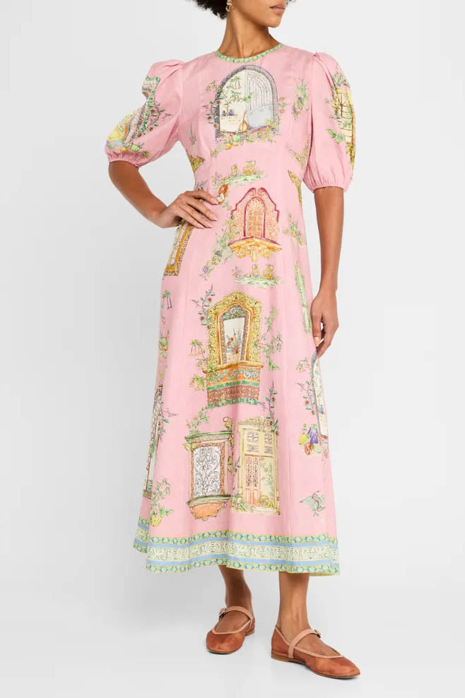 Modern Graffiti Print Puff Sleeve Dress