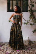 Retro Print Strapless Maxi-Length Dress