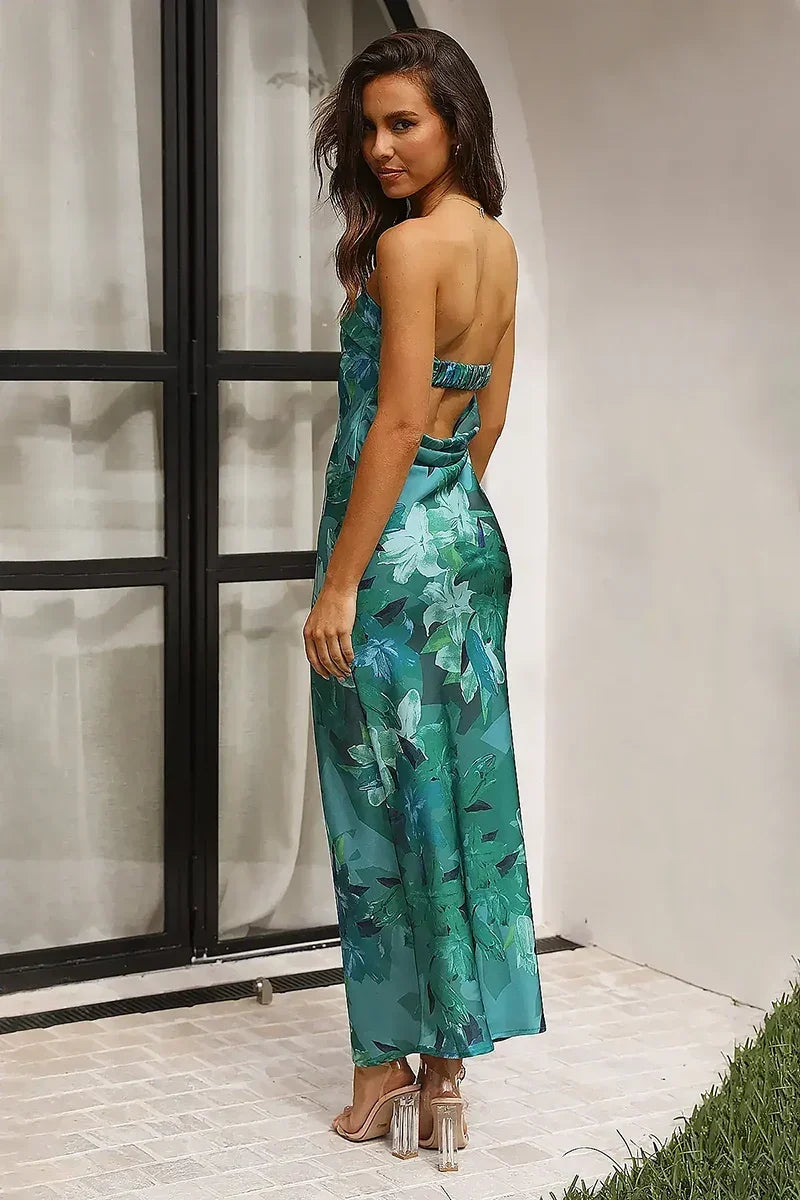 Miya Maxi-Length Dress Green Print