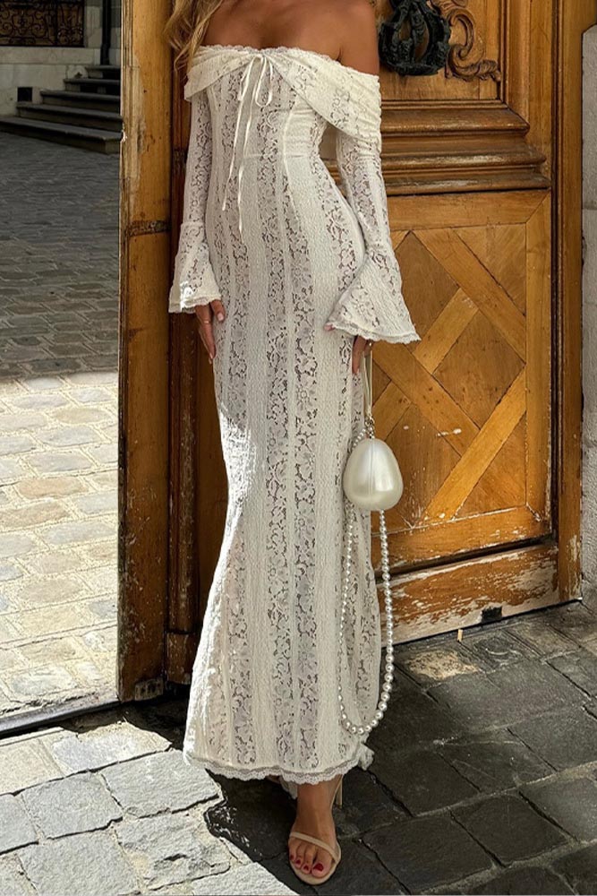 Modern Lace Flared Sleeve Off-Shoulder Dress