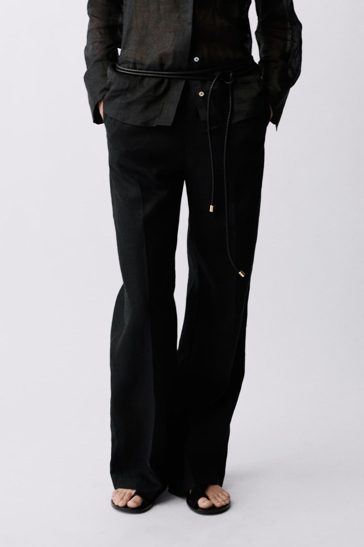 Straight-Fit Linen Trousers With Bow