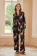 Coordinated Black Giraffe Print Long-Sleeve Pajama Set