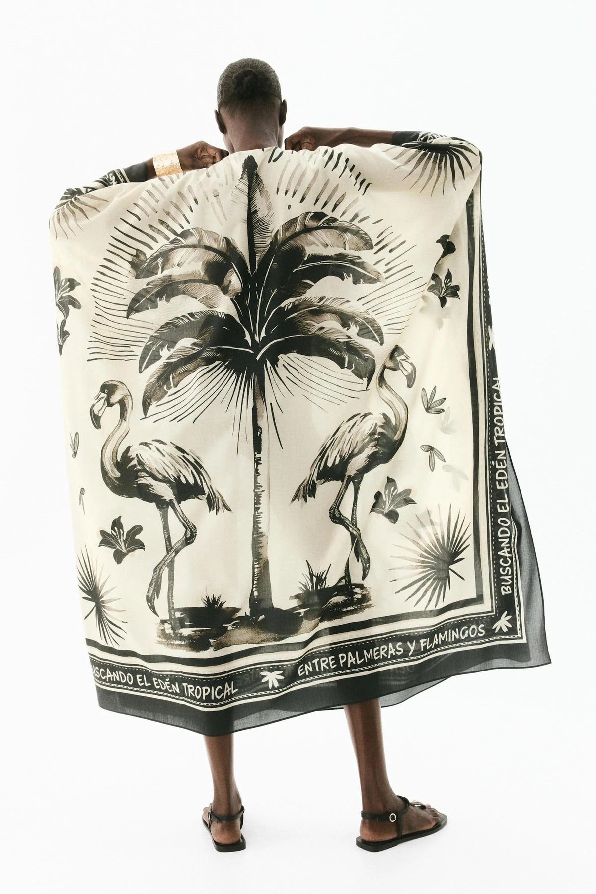 Oversized Flamingo Kaftan Maxi-Length Dress