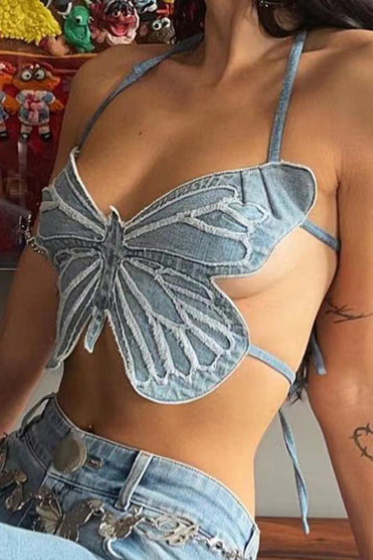 Modern Butterfly Halter Crop Top