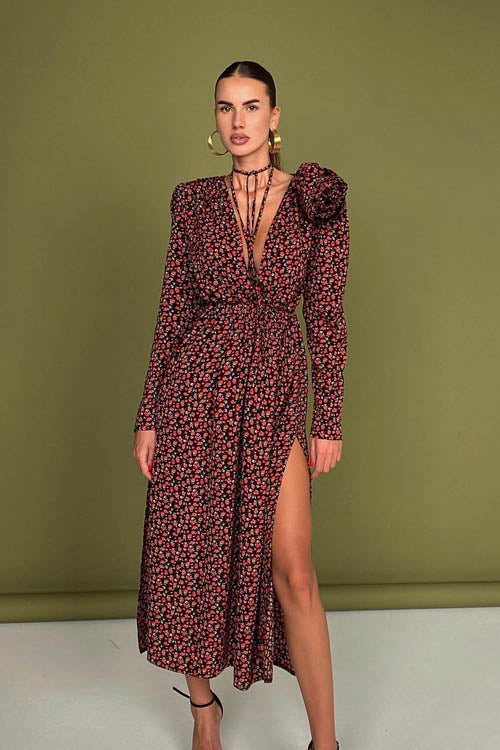 Bertha Flower V-Neck Mini-Length Dress