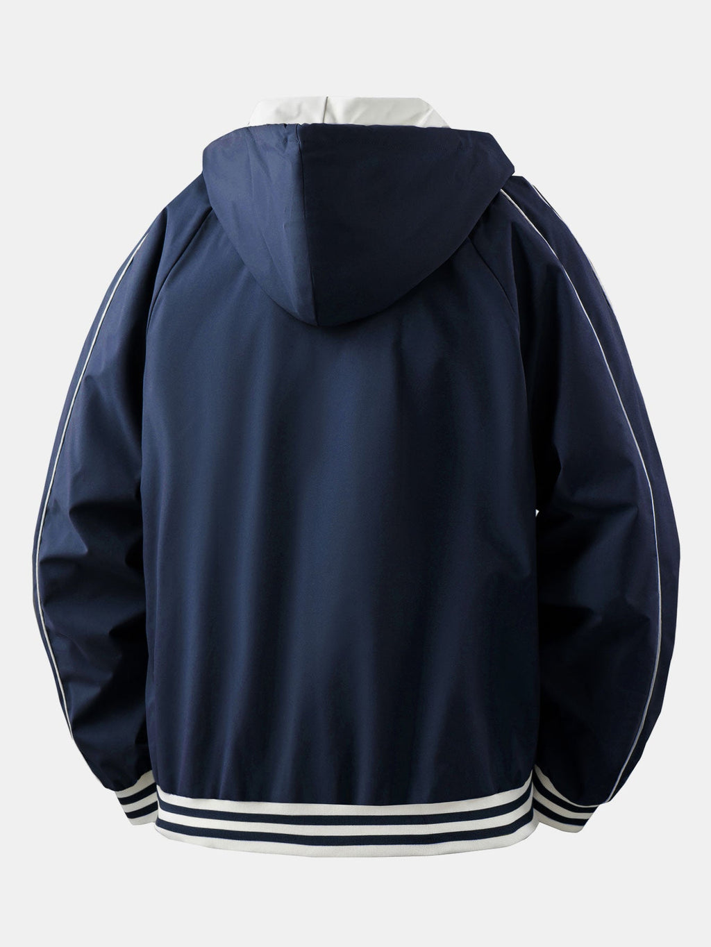 Men's Relaxed Hooded Bomber Jacket – Contrast Lined Zip-Up Outerwear with Striped Ribbed Trims for Casual Streetwear