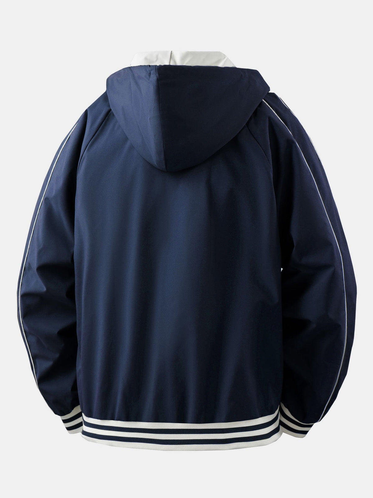 Men's Relaxed Hooded Bomber Jacket – Contrast Lined Zip-Up Outerwear with Striped Ribbed Trims for Casual Streetwear