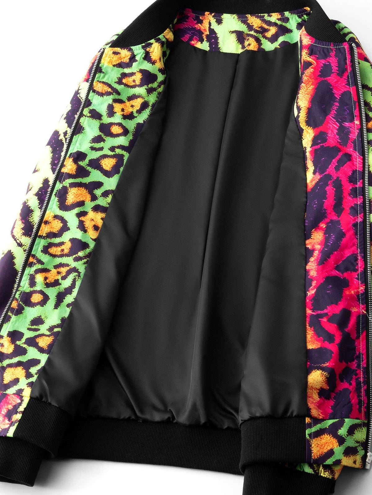 Men's Colourful Leopard Print Bomber Jacket – Bold Animal Print Zip-Up Outerwear with Ribbed Trims for Casual Streetwear