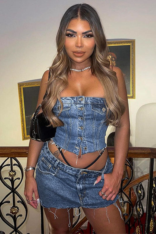 Modern Trendy Denim Buttoned Top