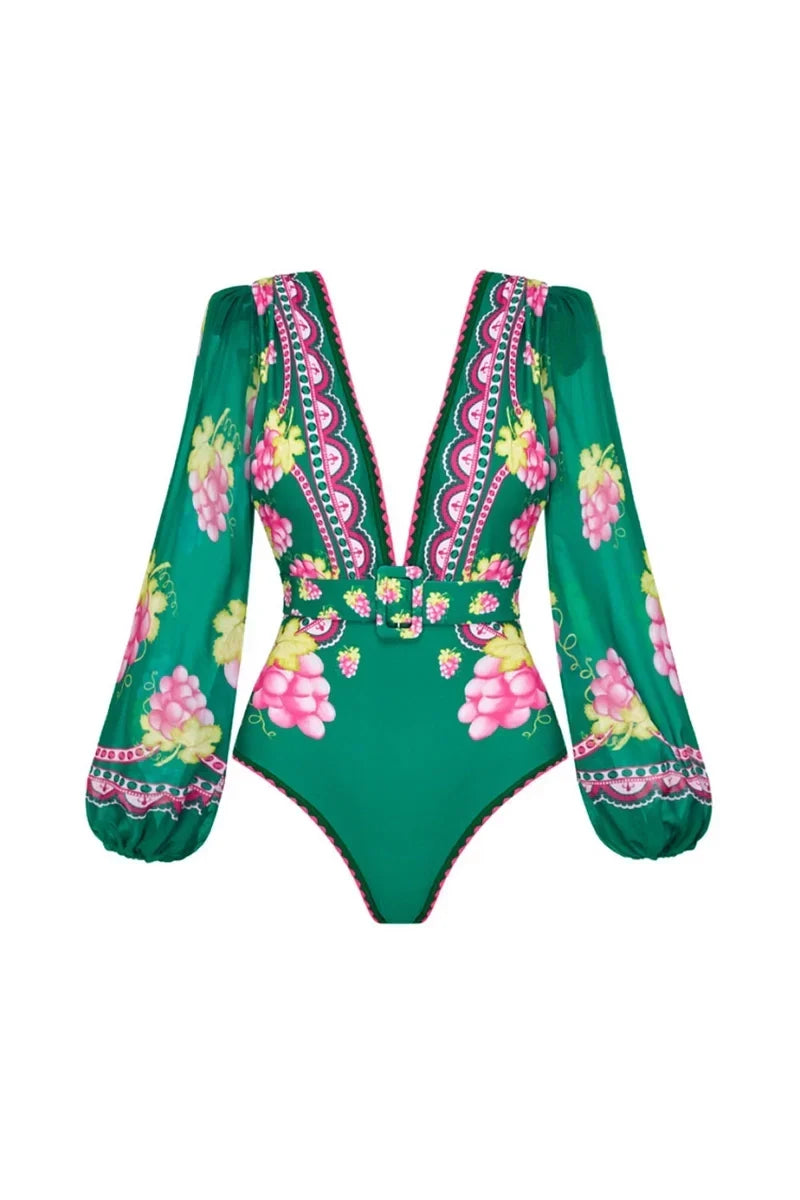 Long Sleeve Short skirt Swimwear Set