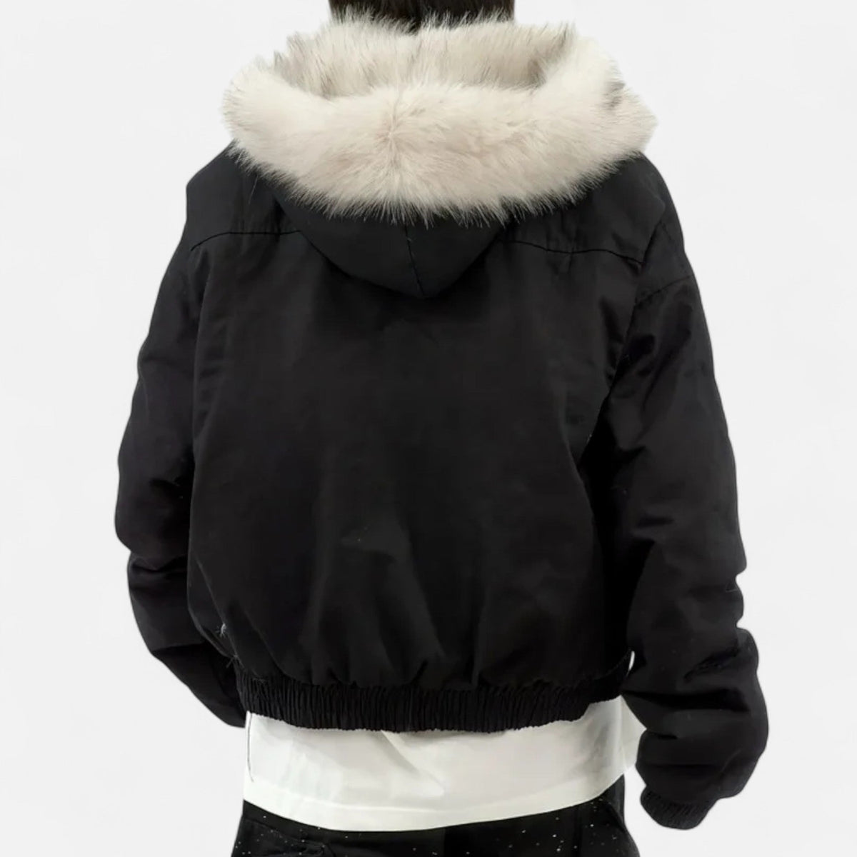 Women's Cropped Hooded Winter Bomber Jacket with Plush Fur Trim – Oversized Relaxed Fit Warm Casual Outerwear for Autumn and Winter