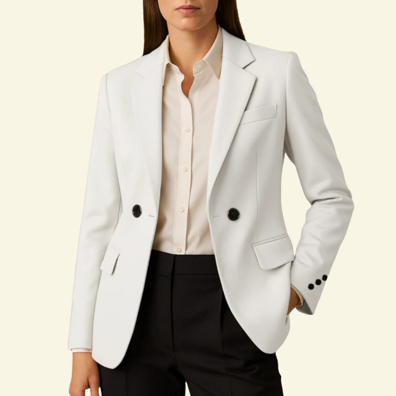 Women’s Tailored Notch Lapel Blazer with Decorative Buttons and Flap Pockets – Elegant Structured Jacket for Office and Smart Casual Wear