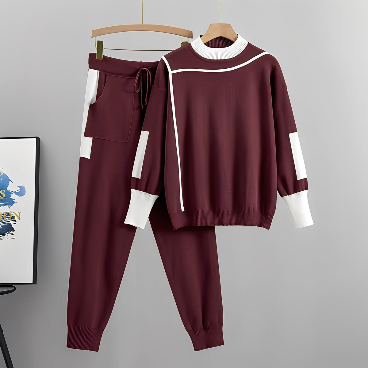 Women's Contrast Trim Long-Sleeve Sweatshirt and Jogger Trousers Set – Relaxed Sporty Two-Piece Outfit for Everyday Casual Wear