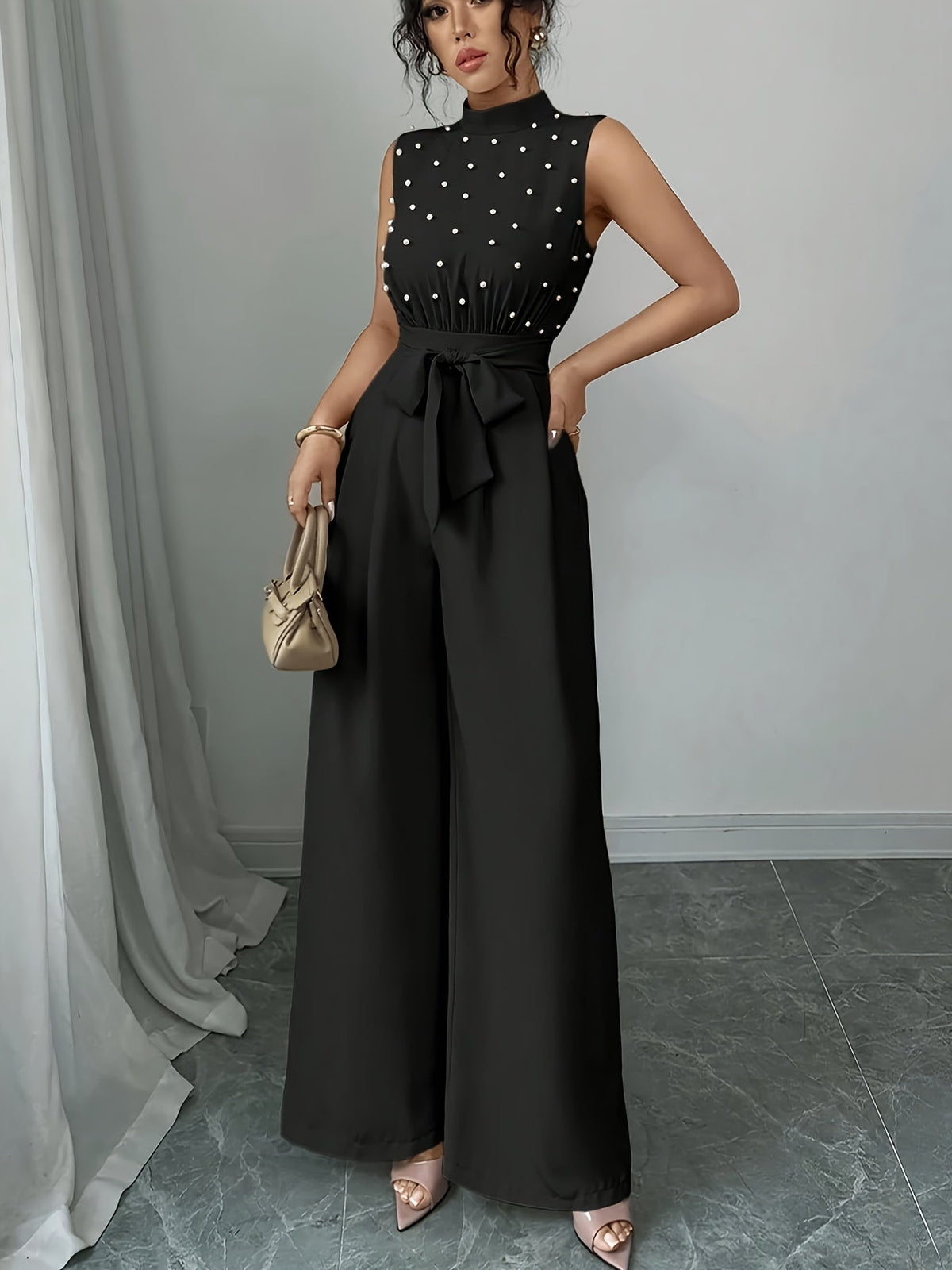 Women's Wide Leg Jumpsuit with Embellished Bodice