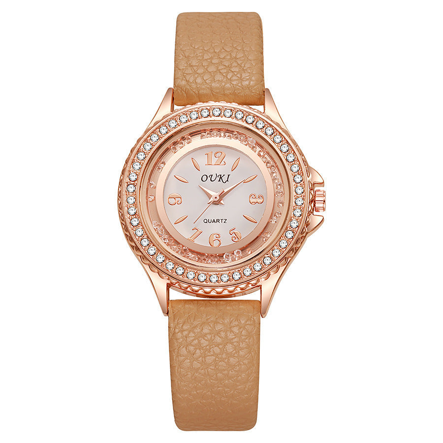 Women's Round Watch with Crystal Bezel, Clear Dial & Lightweight Synthetic Strap