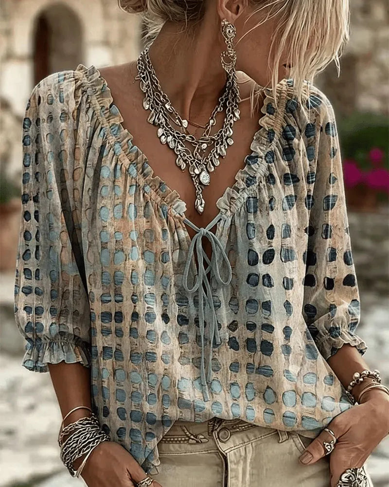Leona - Soft-Touch Lace-Up V-Neck Blouse