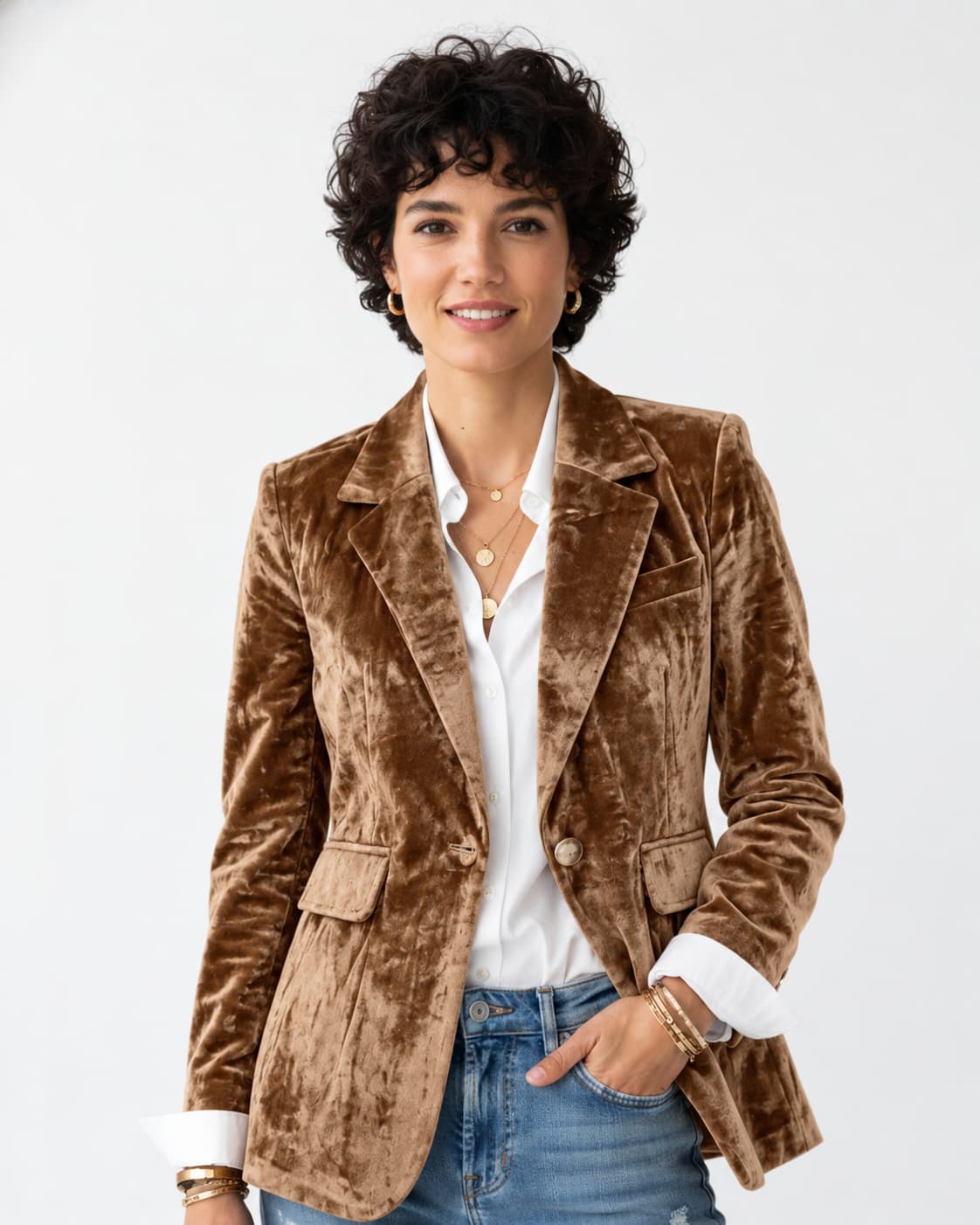 Women’s Single-Button Blazer with Peak Lapels