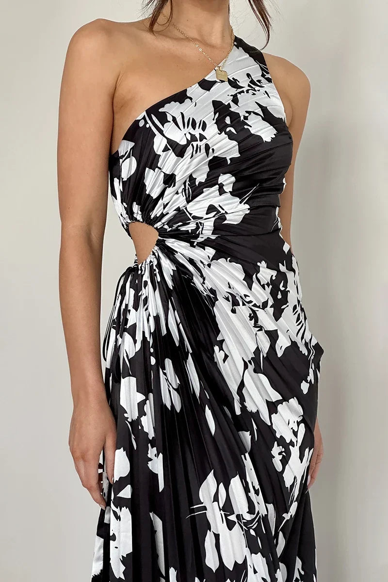 Laken Maxi-Length Dress Black/White Flower