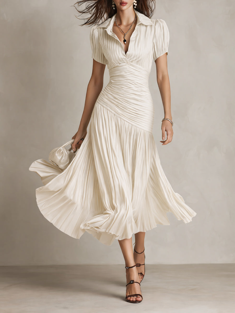Georgia - Retro Striped Satin Midi Dress