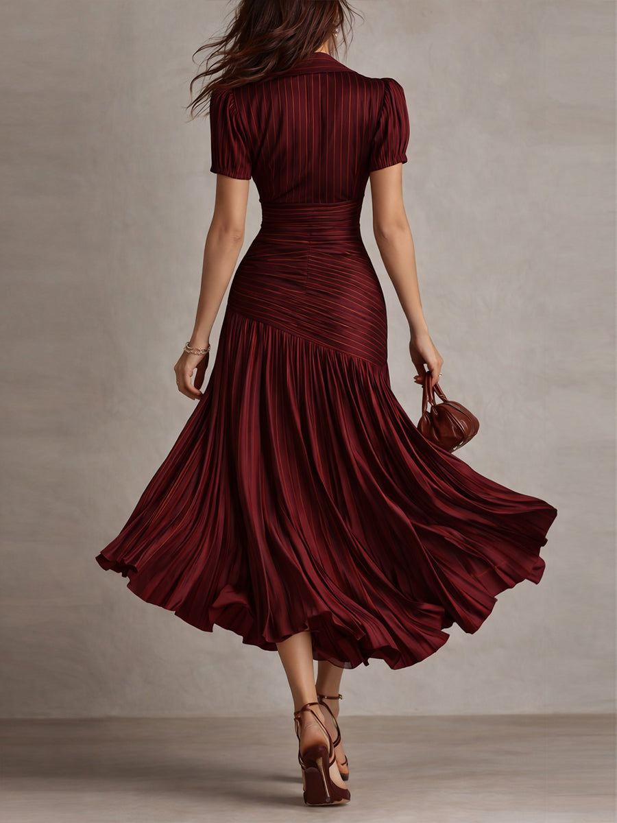 Georgia - Retro Striped Satin Midi Dress