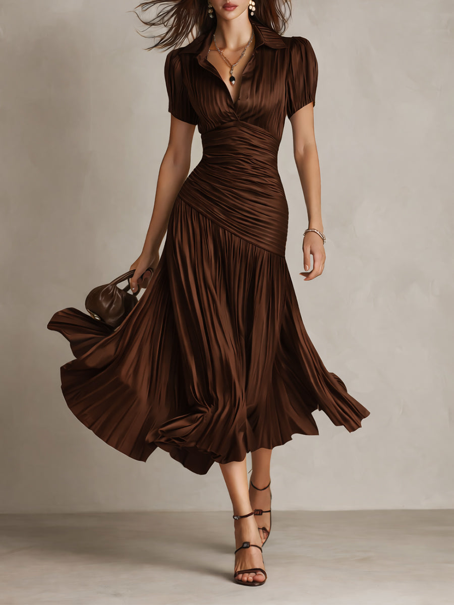 Georgia - Retro Striped Satin Midi Dress