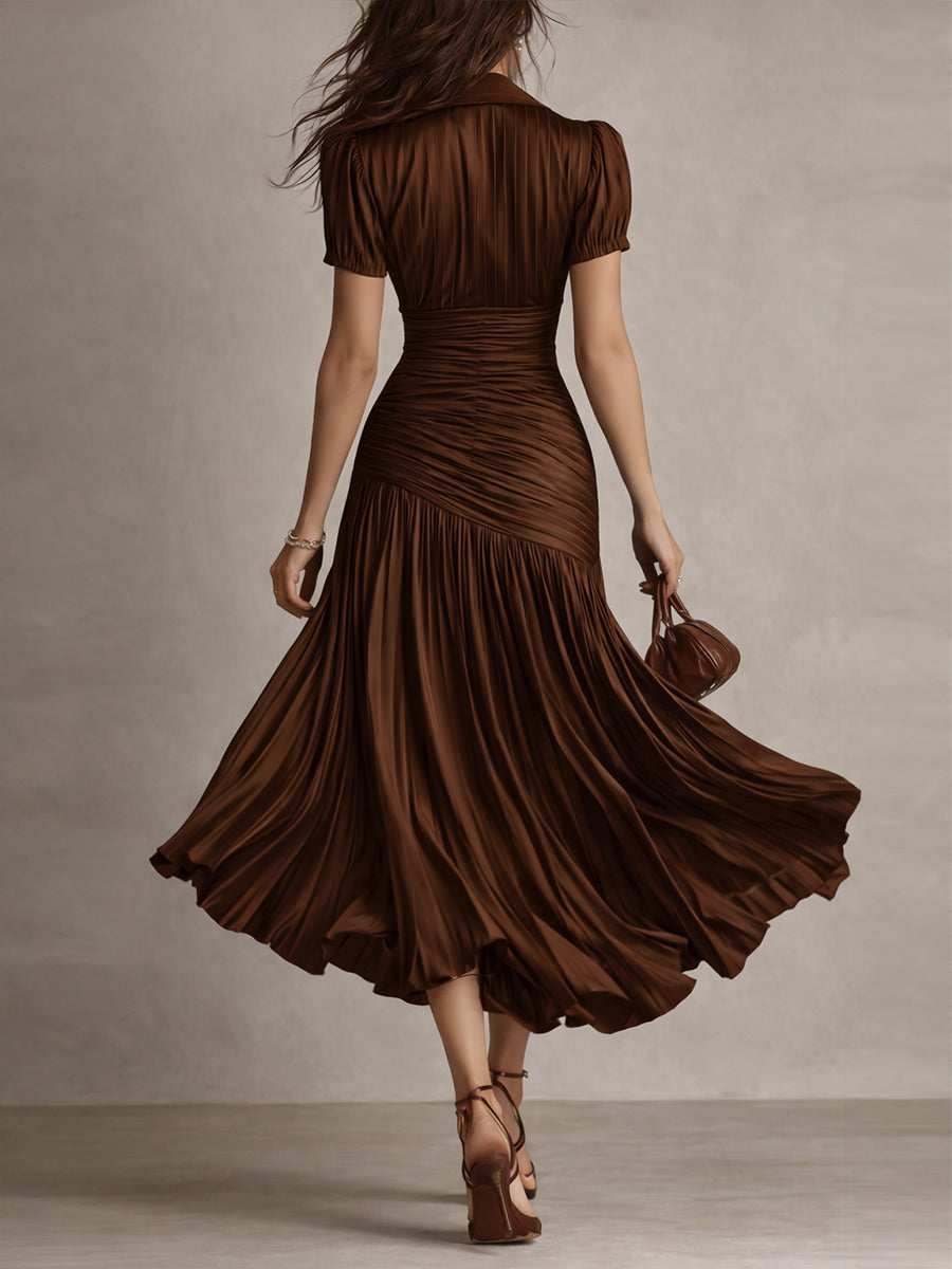 Georgia - Retro Striped Satin Midi Dress