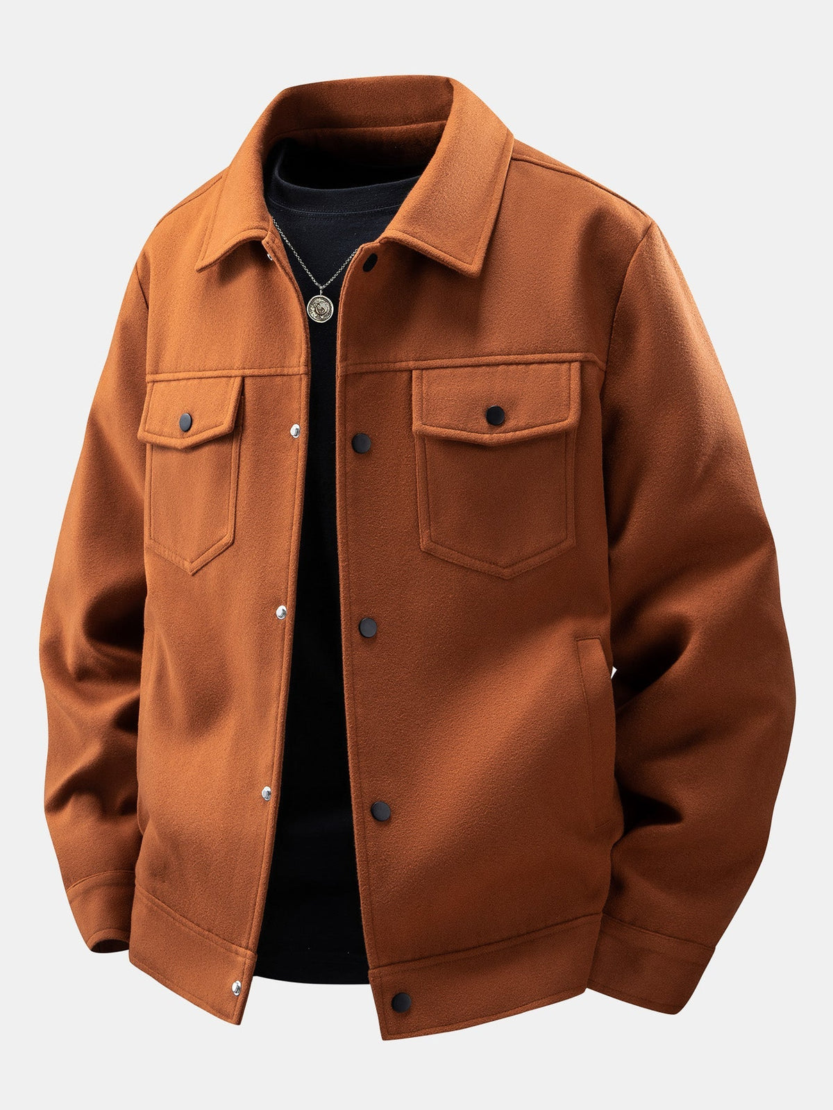 Men's Wool-Look Utility Jacket – Relaxed Snap-Button Overshirt with Chest Pockets for Autumn and Smart Casual Wear