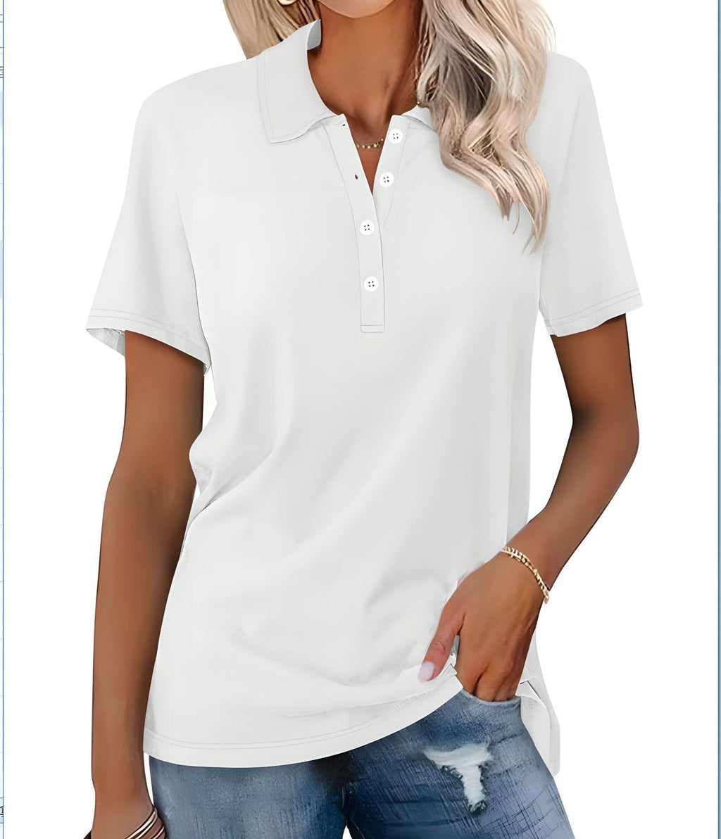 Women's Classic Short Sleeve Polo Shirt – Relaxed Fit Collared Button Neck Top for Smart Casual and Everyday Wear