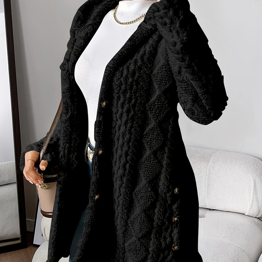 Women’s Longline Textured Knit Cardigan with Button Front – Relaxed Warm Layer for Autumn and Winter