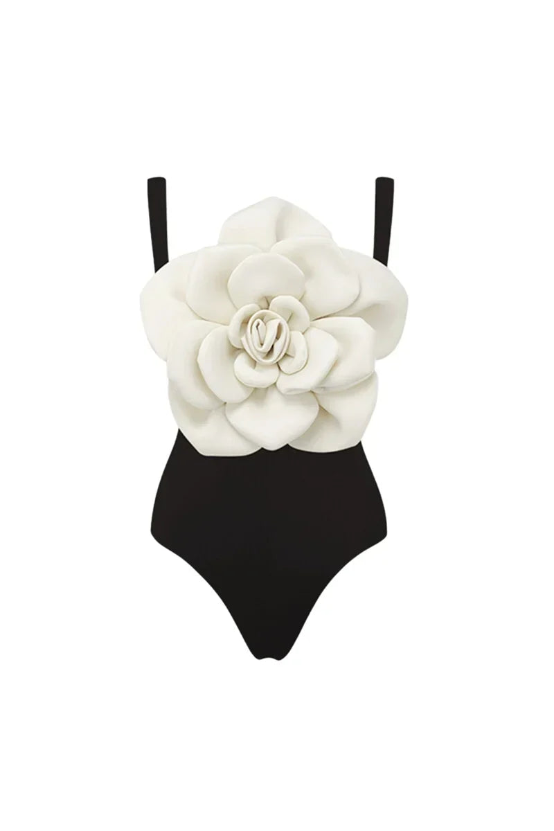 Flower Accent One-Piece Swimwear Set