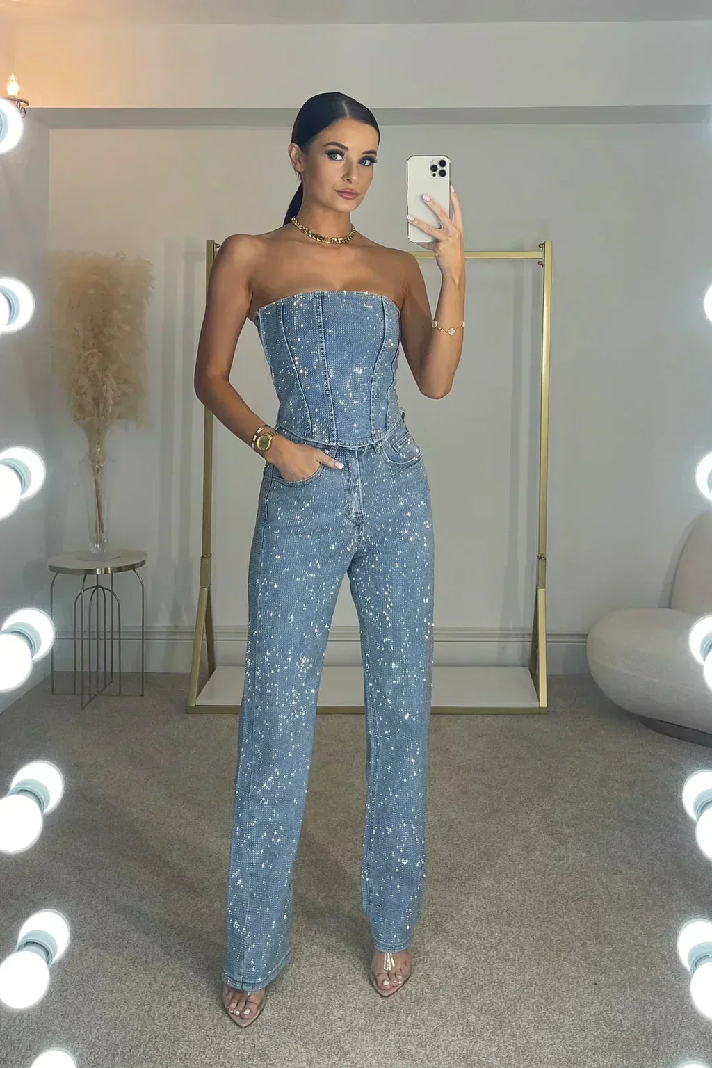 Glimmer - Glitter Set with Crop Top and Jeans