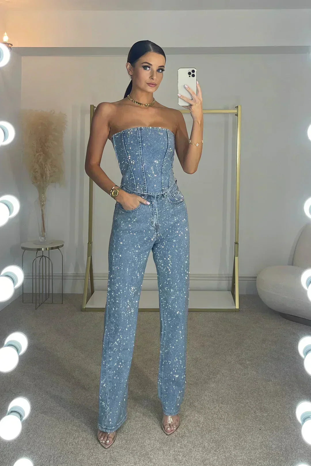 Glimmer - Glitter Set with Crop Top and Jeans