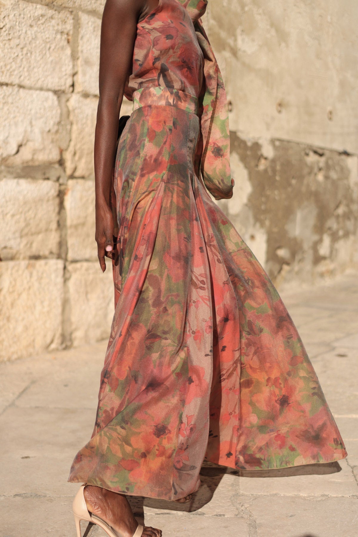 Halterneck Flower Maxi Skirt Set