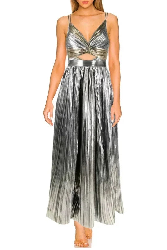 Cut-Out Silver Patchwork One-Piece with Skirt