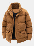Men's Corduroy Puffer Jacket – Warm Padded Winter Outerwear with High Stand Collar and Utility Pockets