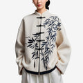 Women’s Textured Printed Cardigan with Mandarin Collar and Frog Fastenings – Relaxed Long Sleeve Layer for Autumn and Winter