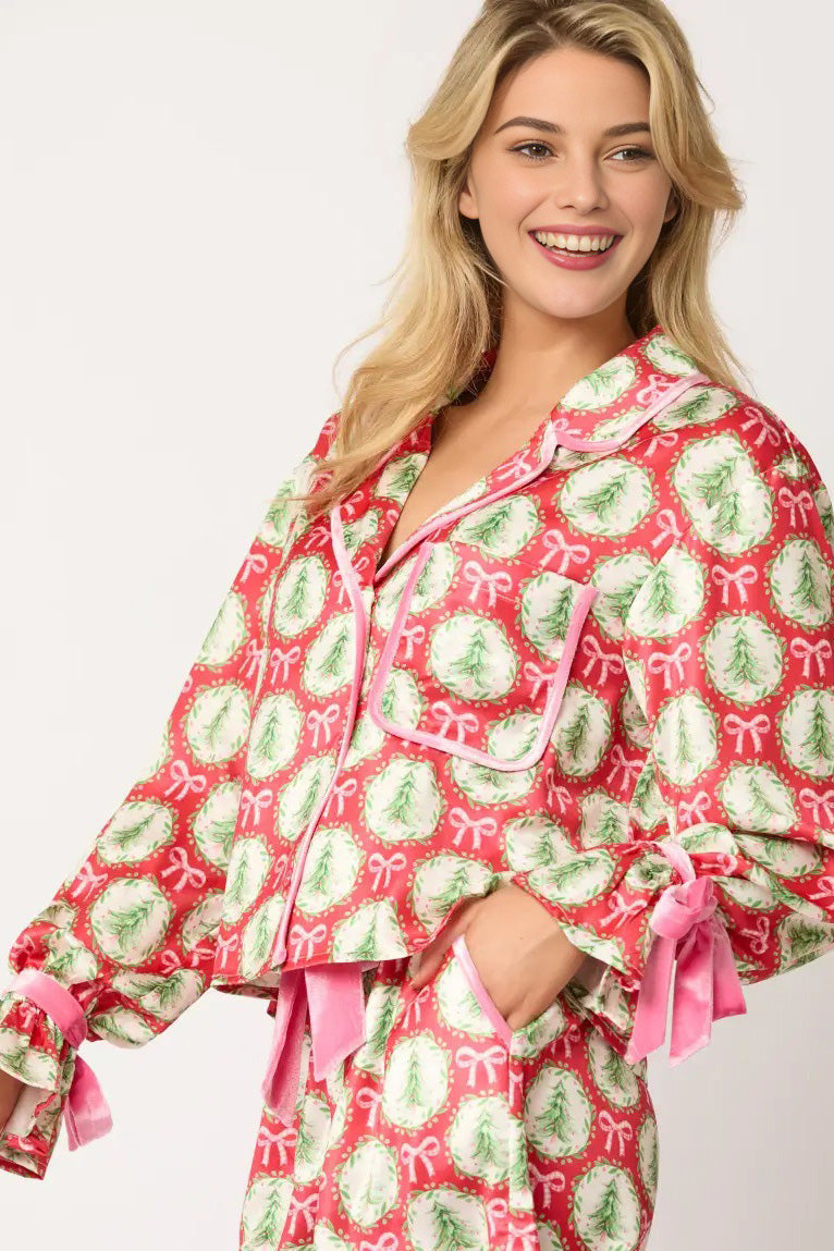 Coordinated Christmas Character Print Pajama Long Set