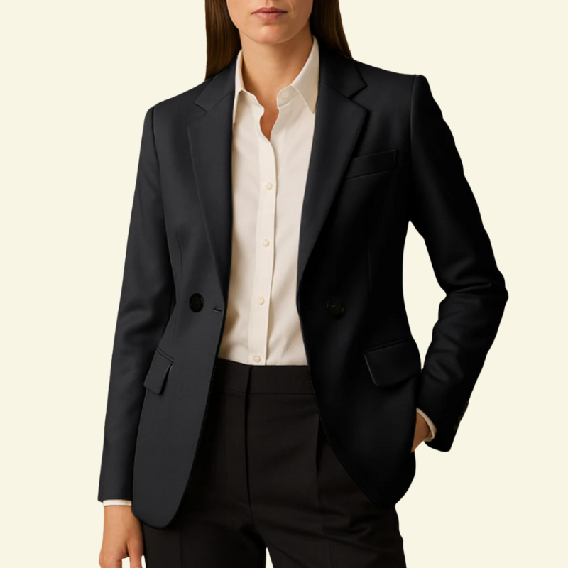 Women’s Tailored Notch Lapel Blazer with Decorative Buttons and Flap Pockets – Elegant Structured Jacket for Office and Smart Casual Wear