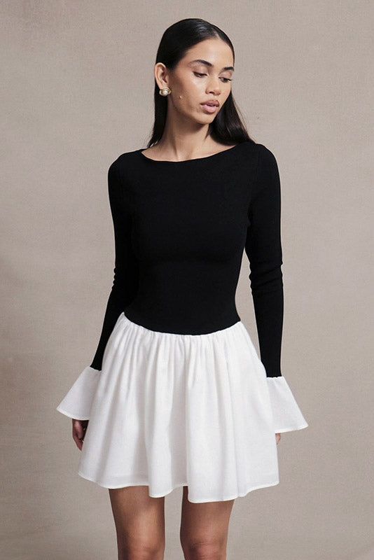 Candice Balloon Sleeves Knit Mini-Length Dress