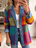 Sasha - Colourful Plaid Knit Denim Jacket