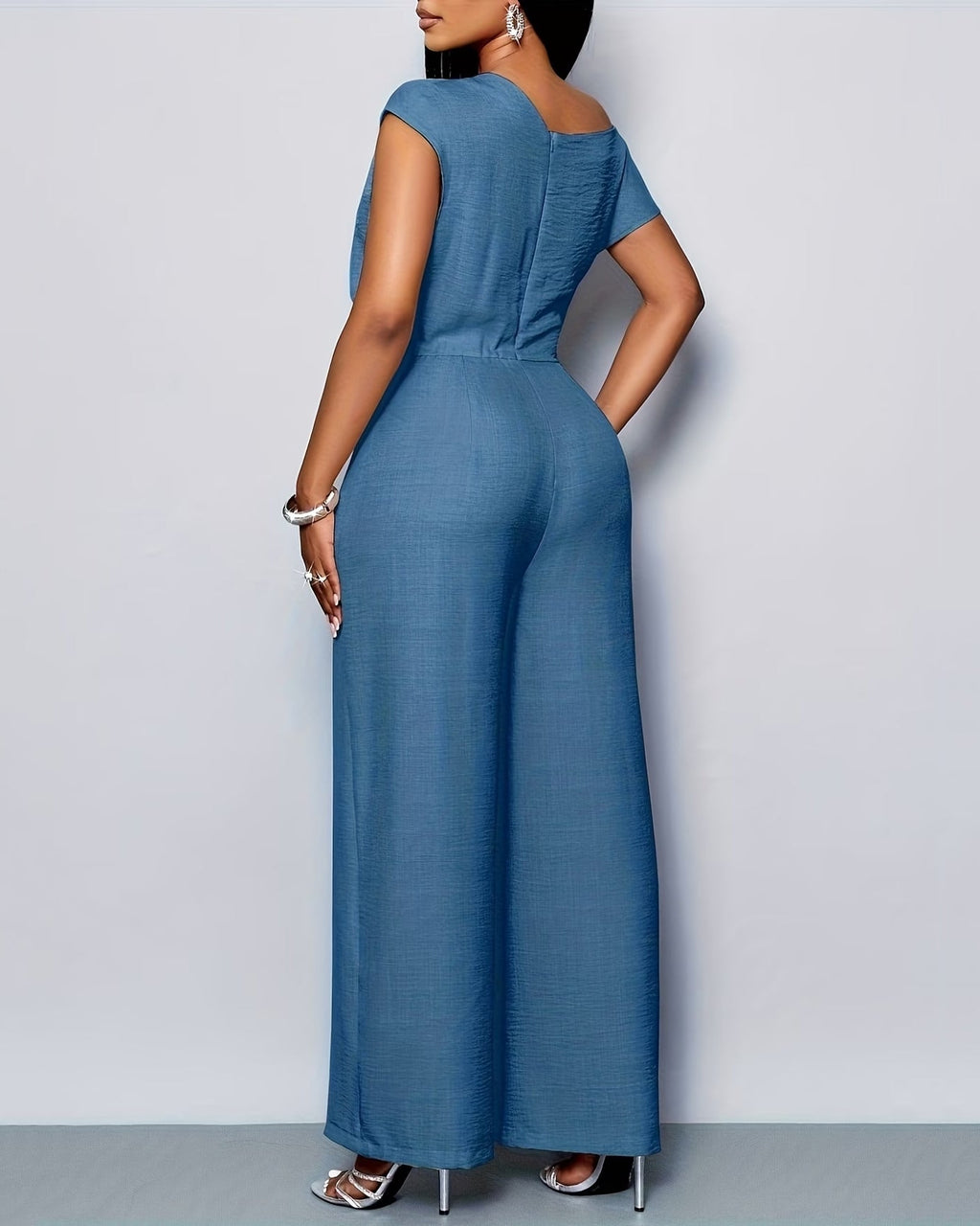Women's Asymmetric One-Shoulder Wide-Leg Jumpsuit with Defined Waist – Elegant Casual Style for Summer and Evening Wear