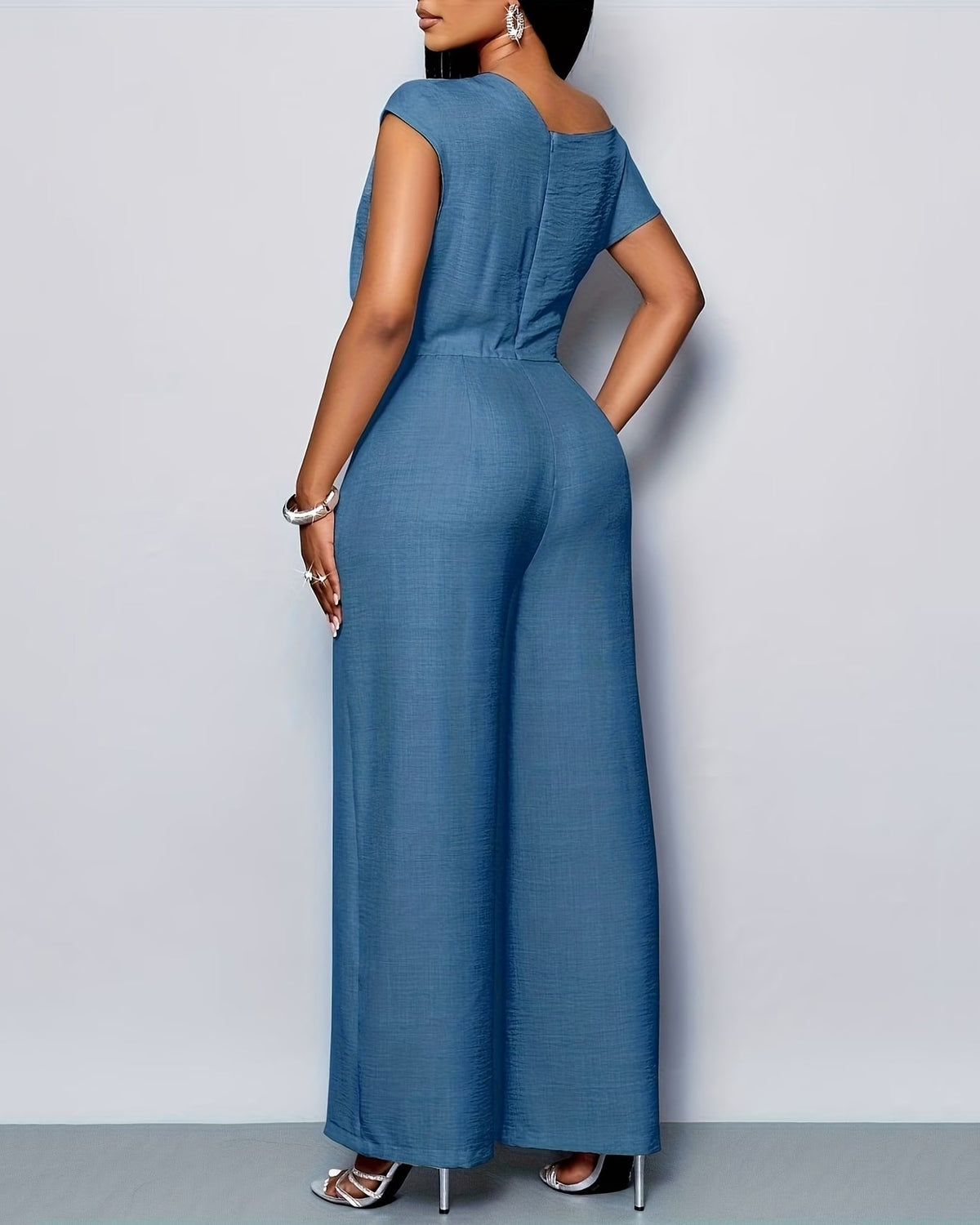 Women's Asymmetric One-Shoulder Wide-Leg Jumpsuit with Defined Waist – Elegant Casual Style for Summer and Evening Wear