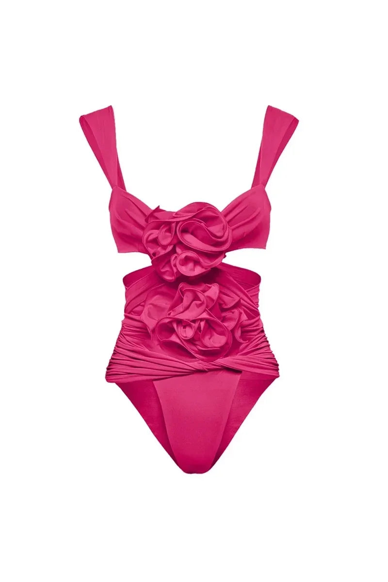 3D Flower Cut-Out Strappy Swimwear Set