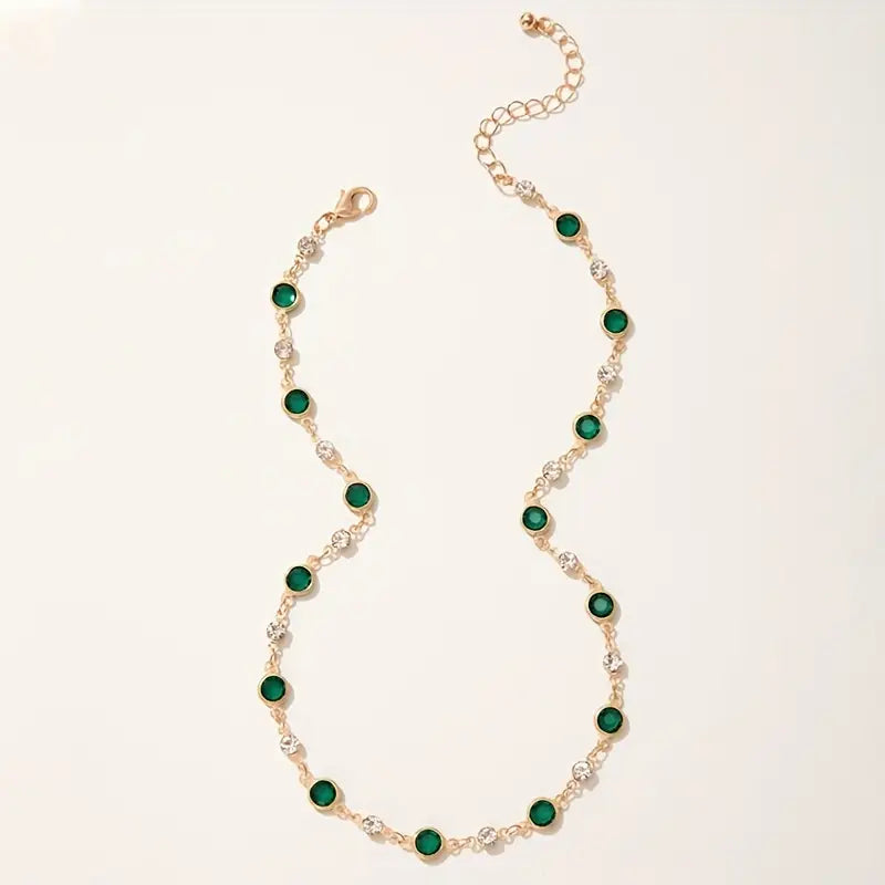 Gold Anklet with Green Crystals - Amalia