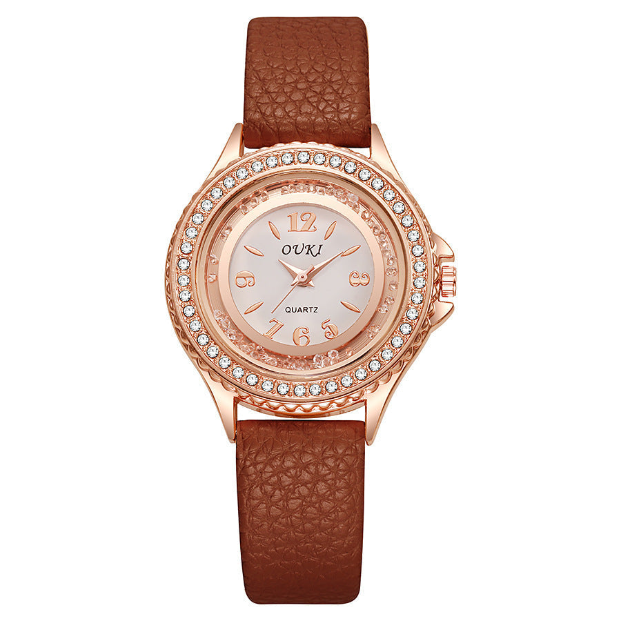 Women's Round Watch with Crystal Bezel, Clear Dial & Lightweight Synthetic Strap