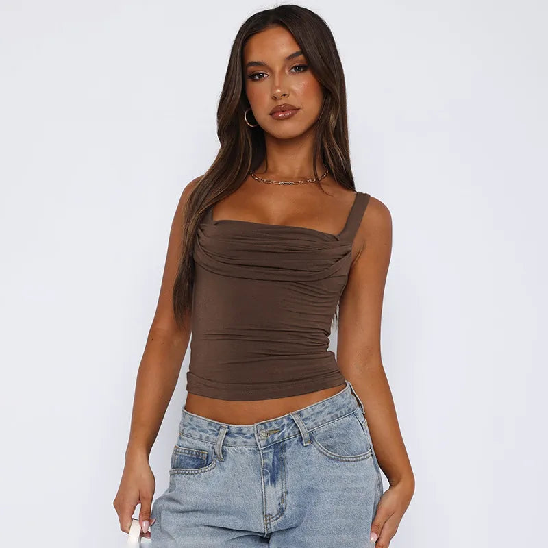 Maryam - Top with Square Neckline and Pleats