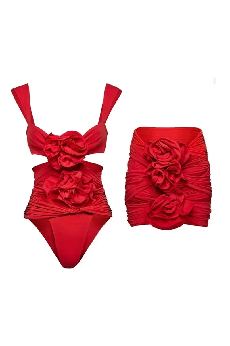 Flower Applique Swimwear Set