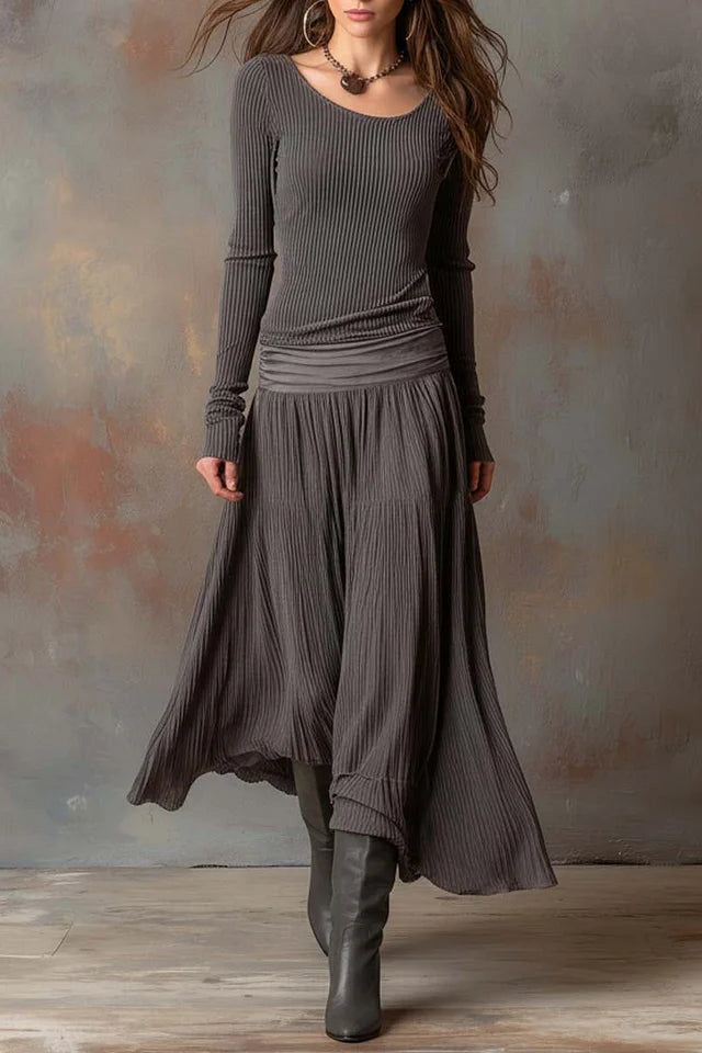 Retro Gray Ribbed Stretch Slim-Fit Set