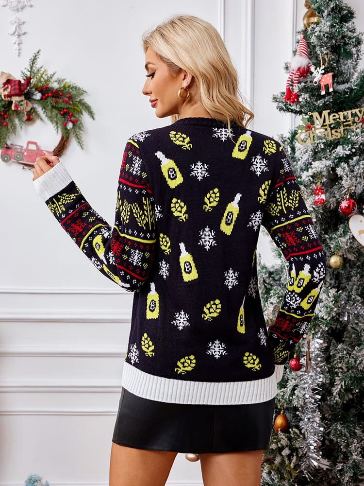 Relaxed Crew Neck Knit Sweater Santa Claus Enjoying a Beer