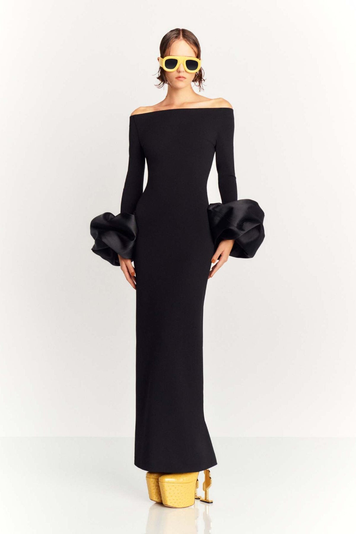 Solid Lantern Sleeve Dress